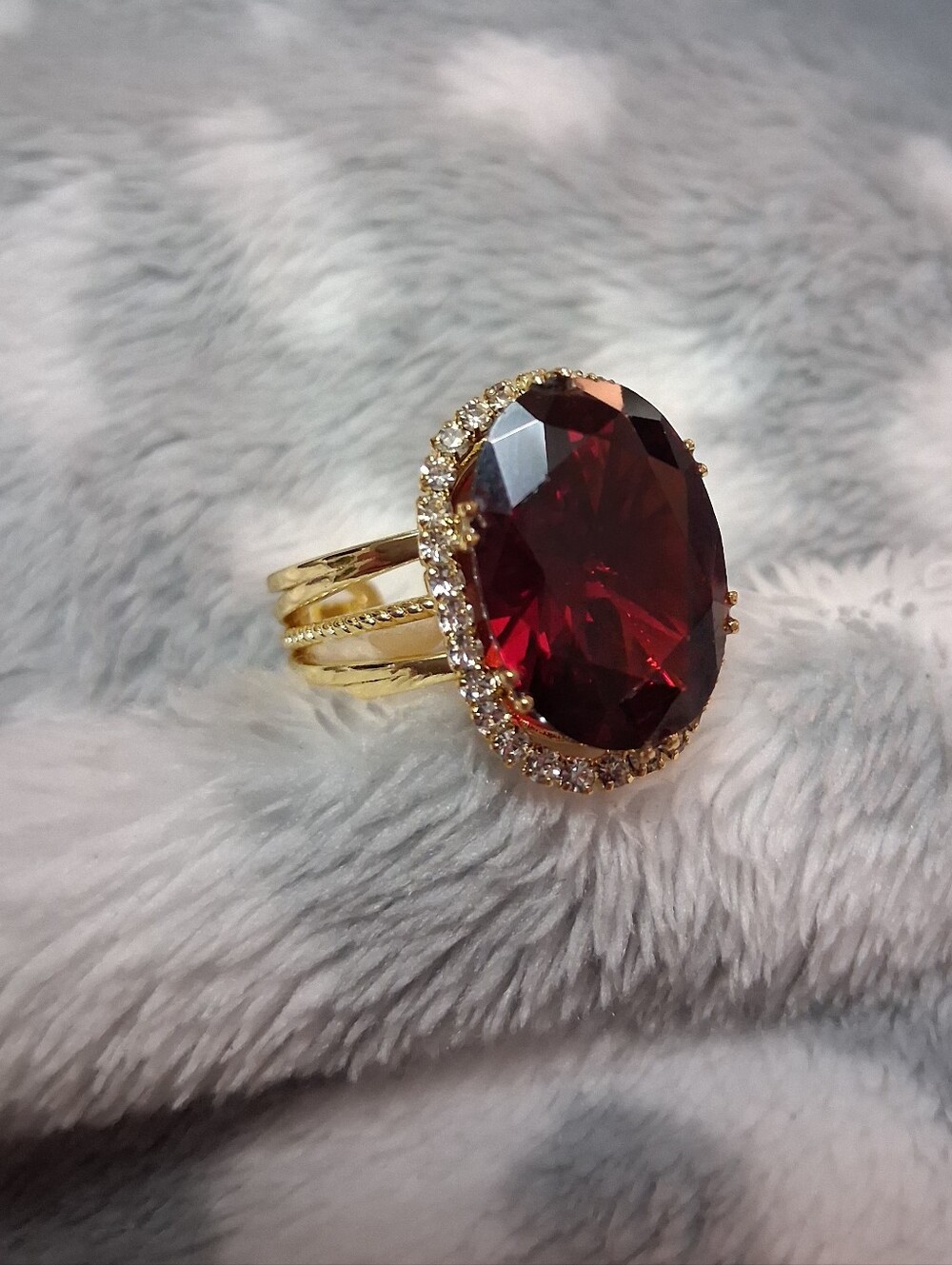 Gold-Plated Ring with Large Red Crystal Stone